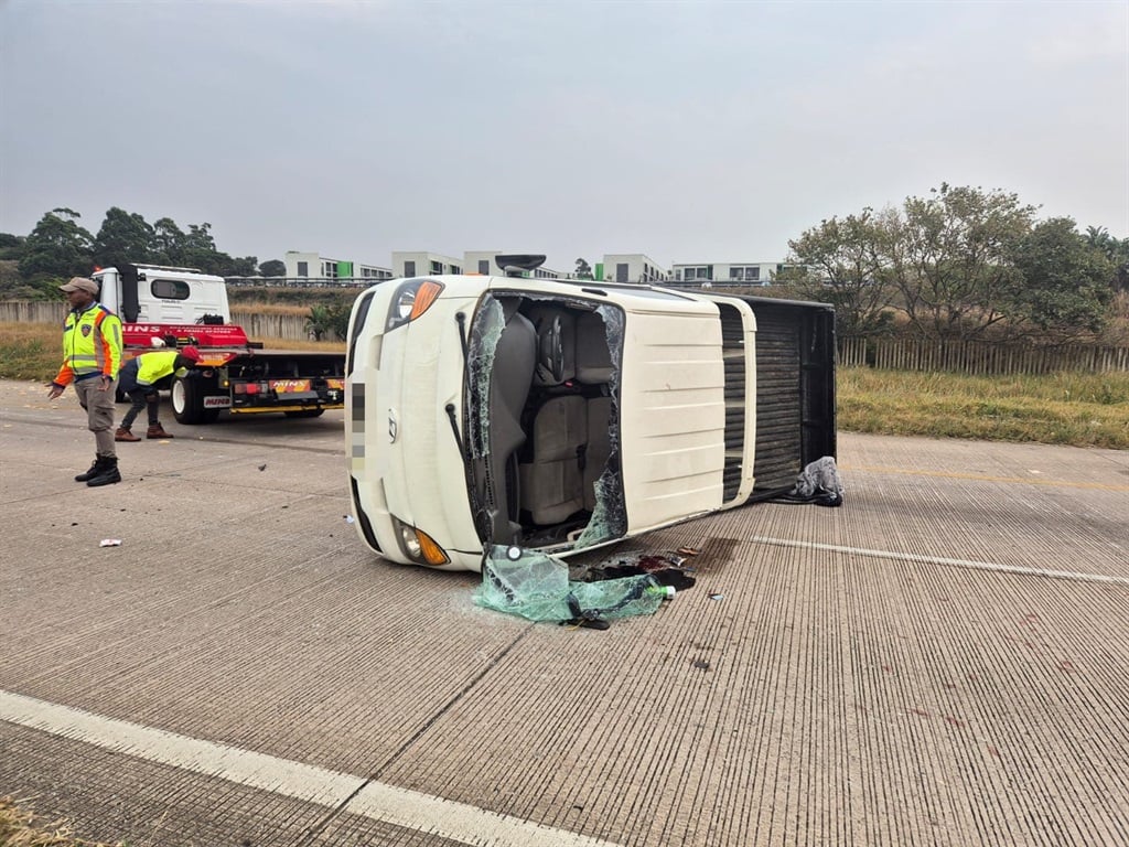 Over a dozen churchgoers were injured after their van rolled multiple times on a highway, near Ballito in KZN. (Supplied/IPSS Medical Rescue)