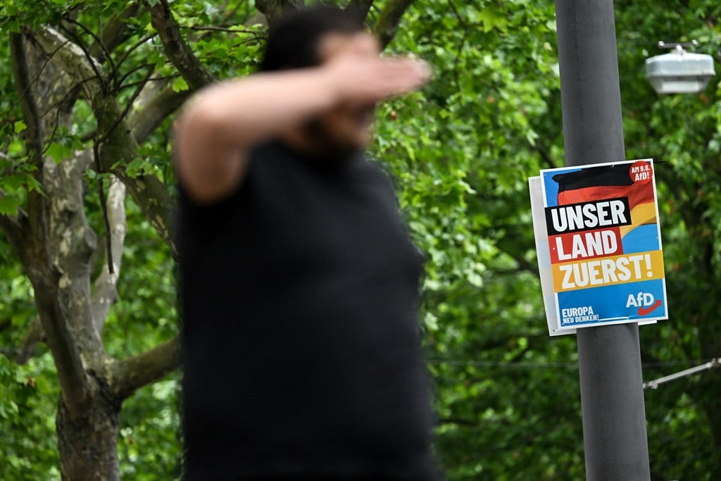 An election poster of the Alternative for Germany (AfD) party in Frankfurt am Main, western Germany, on 3 June 2024, ahead of the June 9 European Parliament elections. (Kirill KUDRYAVTSEV / AFP)