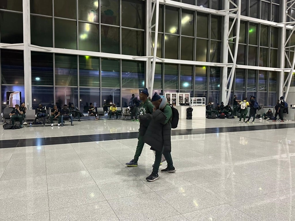 Bafana Bafana squad waiting at Port Harcourt International Airport (SAFA Media)