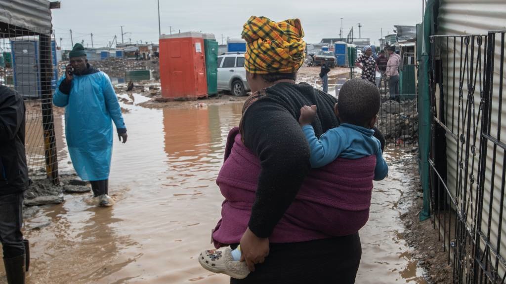 The informal section of Lwandle in Strand strains under the weight of flooding. Multiple roads are closed and informal settlements around the Western Cape were flooded following heavy rains. (Brenton Geach/Gallo Images)