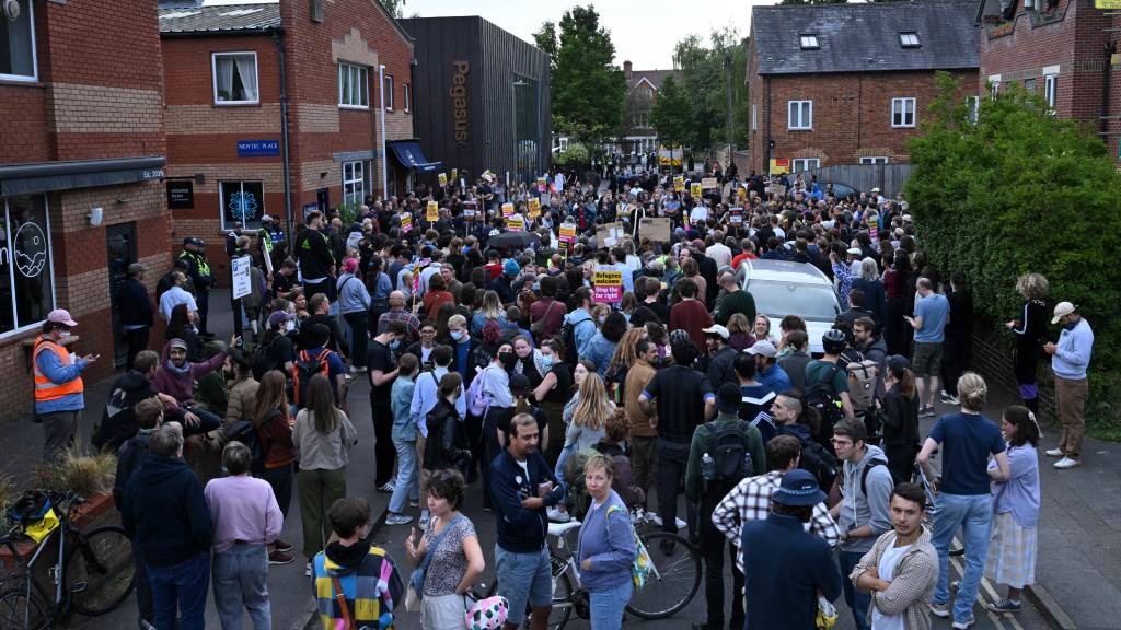 Protesters gather for a counter demonstration agai