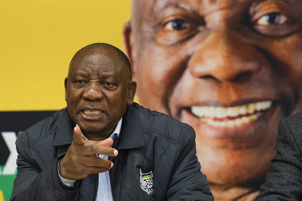 Cyril Ramaphosa reacts during the ANC's National Executive Committee (NEC) meeting at Birchwood Hotel in Borksburg, east of Johannesburg on 6 June 2024. (Phill Magakoe / AFP)