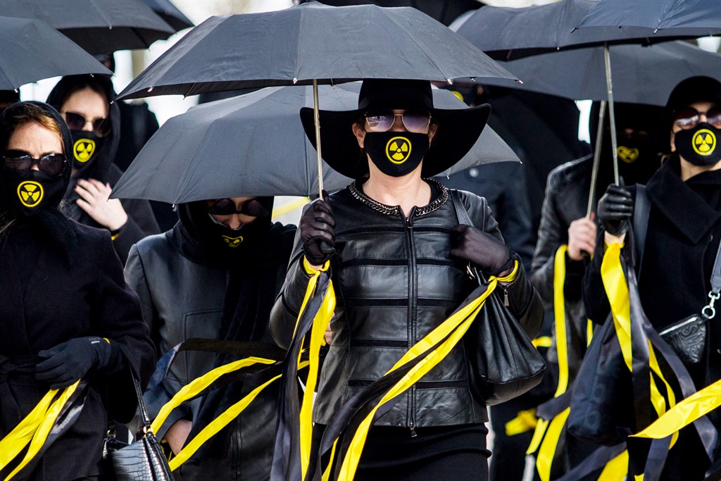 A march in Minsk, Belarus, in April 2021, to commemorate the victims of the Chernobyl nuclear disaster. (AFP)