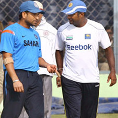 Two warriors - Sachin and Murali share a thought. (AFP)