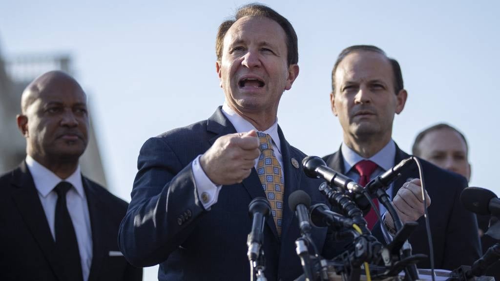 Louisiana Governor Jeff Landry signed a law mandating that the Ten Commandments be displayed in public schools. (Drew Angerer/Getty Images/AFP)