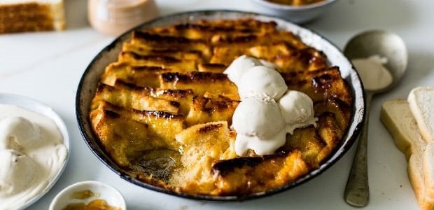 Amarula bread and butter pudding with rooibos ice 