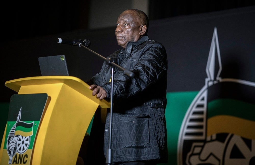 ANC president Cyril Ramaphosa speaking at the party's national executive committee lekgotla at Birchwood Hotel in Boksburg, Gauteng. (Per-Anders Pettersson/Getty Images)