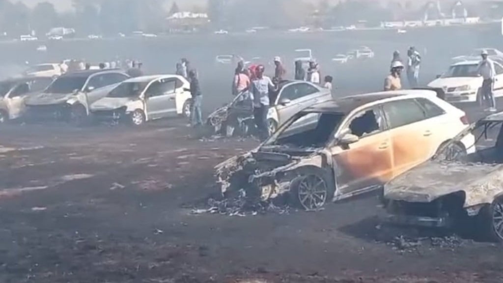 At least 13 vehicles were destroyed in a fire in t