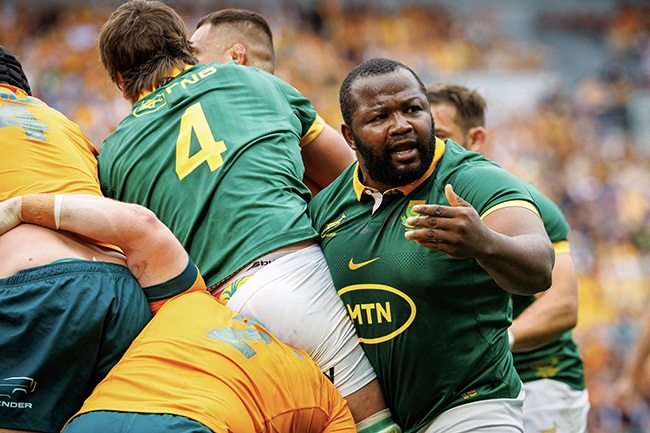 Ox Nche proved a menace at scrum time for the Wallabies. (Patrick Hamilton/ AFP)