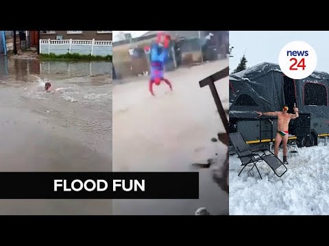 News24 | WATCH | Spider-Man swings into Khayelitsha, Speedo-Man hangs out in Matroosberg: Finding fun in floods
