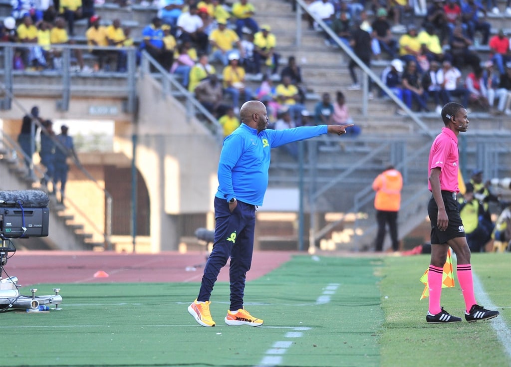 Manqoba Mngqithi, Mamelodi Sundowns coach, during the 2024 MTN8 quarterfinal match between Mamelodi Sundowns and Polokwane City at Lucas Moripe Stadium, Pretoria on 11 August 2024 