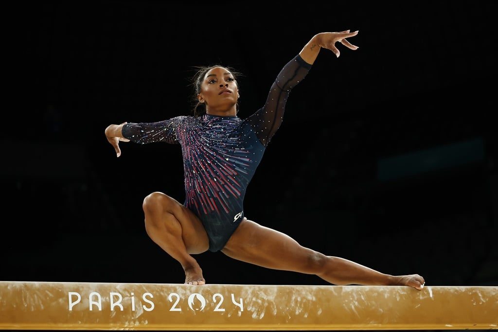 Simone Biles of Team United States practices on th