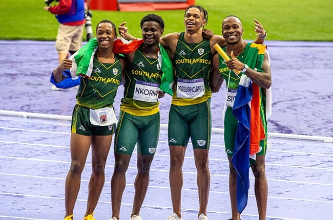 Team South Africa relay team made up of Bayanda Walaza, Shaun Maswanganyi, Bradley Nkoana and Akani Simbine (Roger Sedres/Gallo Images)