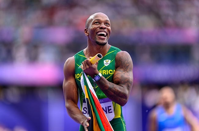 Akani Simbine celebrates winning his first Olympic medal on Friday night (Anton Geyser/Gallo Images)