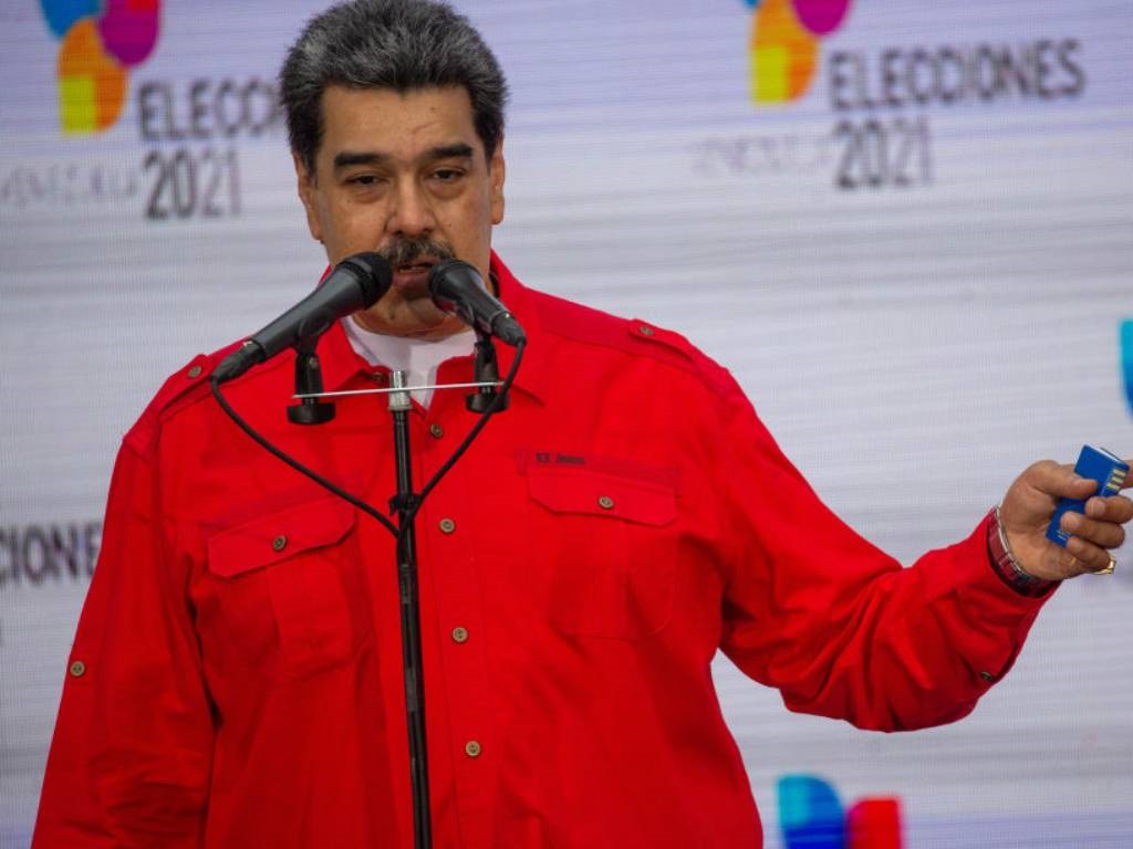 President of Venezuela Nicolas Maduro speaks after casting his vote during Venezuela's regional elections.