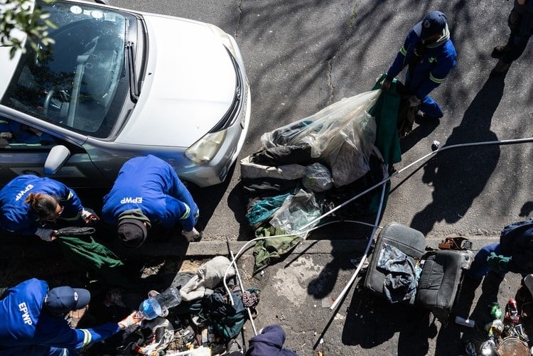 The belongings of homeless people, which are next to