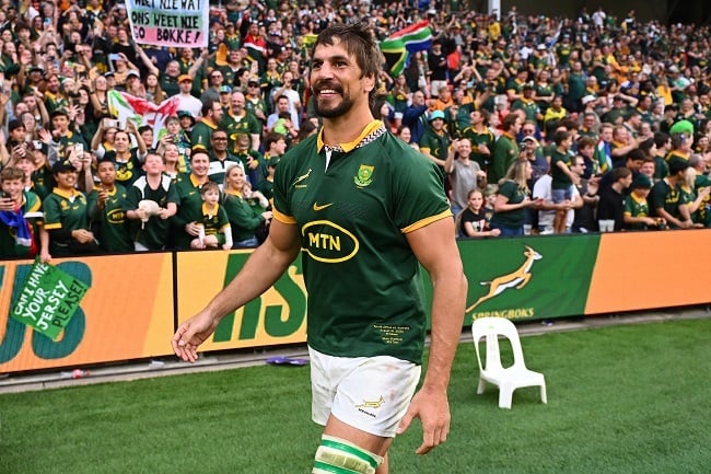 Eben Etzebeth of the Springboks celebrates following the Rugby Championship match against the Wallabies at Suncorp Stadium. (Morgan Hancock/Getty Images)