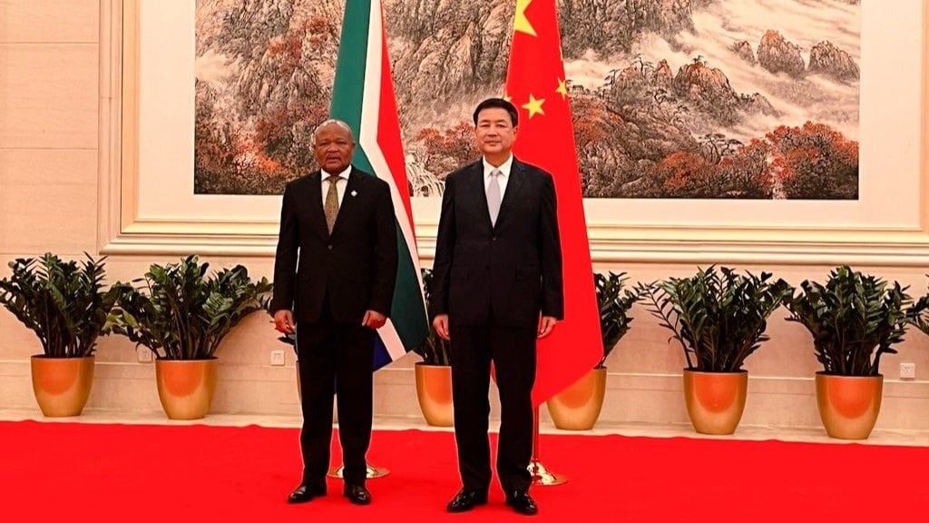 Police Minister Senzo Mchunu alongside China's Minister of Public Security Wang Xiaohong. (@Senzo_Mchunu/X, formerly Twitter)