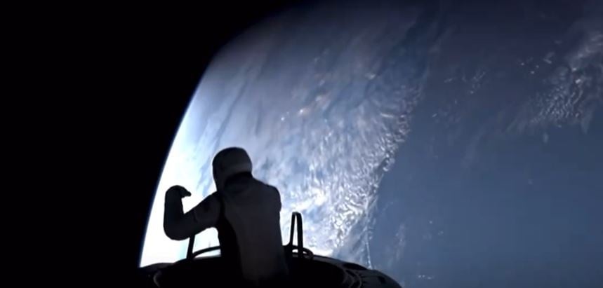 Billionaire Jared Isaacman exits a SpaceX capsule in Earth's orbit, in the world's first private spacewalk on Thursday. (Polaris/X.com/Supplied)