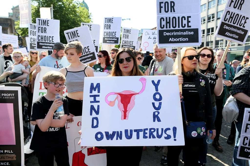 Pro-abortion protestors during a demonstration calling for abortion to be legalised in Northern Ireland, outside Belfast city hall in May 2018. (Paul FAITH / AFP)