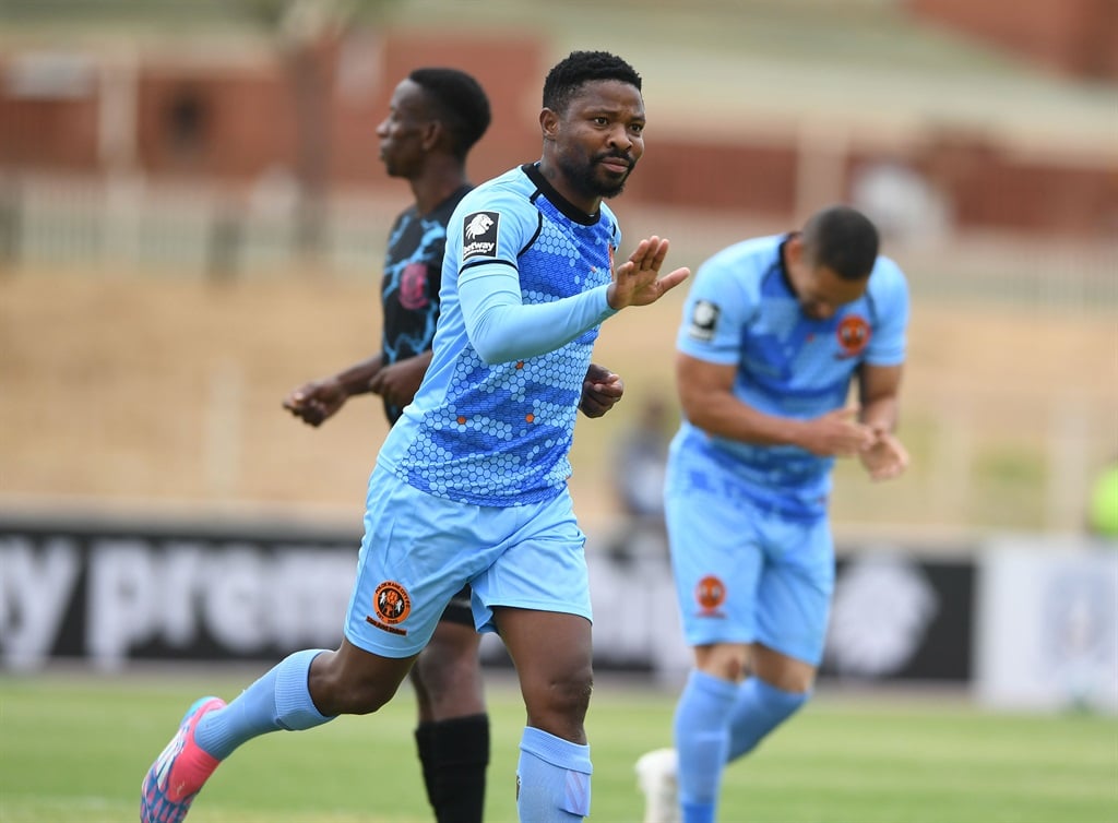 POLOKWANE, SOUTH AFRICA - SEPTEMBER 21: Puleng Marema of Polokwane City celebrates after scoring their sides first goal during the Betway Premiership match between Magesi FC and Polokwane City at Old Peter Mokaba Stadium on September 21, 2024 in Polokwane, South Africa. (Photo by Philip Maeta/Gallo Images)