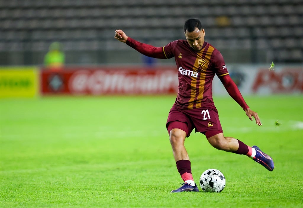 Fawaaz Basadien etched his name into derby folklore with a stunning goal from his own half, sealing an incredible league Western Cape derby victory for Stellenbosch over Cape Town City on Wednesday, 25 February 2024, at Athlone Stadium.  (Roger Sedres/Gallo Images)