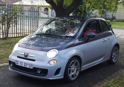 <b>FOR GIRLS ONLY?</B> Wheels24 reader Robert Daniels says the Abarth Fiat 500c is a great little car - if you're a woman. He says burly men should steer clear of the drop-top model to keep their cool points. <i>Image: ROBERT DANIELS</I>