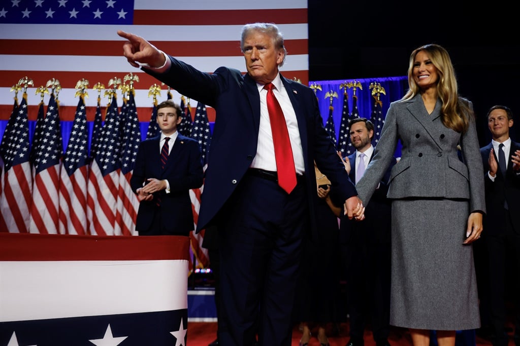 Republican presidential nominee, former US president Donald Trump with former first lady Melania Trump during an election night event at the Palm Beach Convention Center on 6 November 2024 in West Palm Beach, Florida. (Photo Chip Somodevilla/Getty Images)