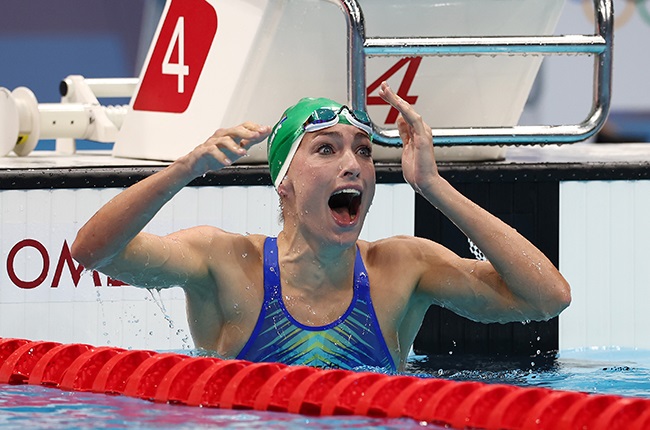 Tatjana Schoenmaker reacts after winning the gold medal (Getty)