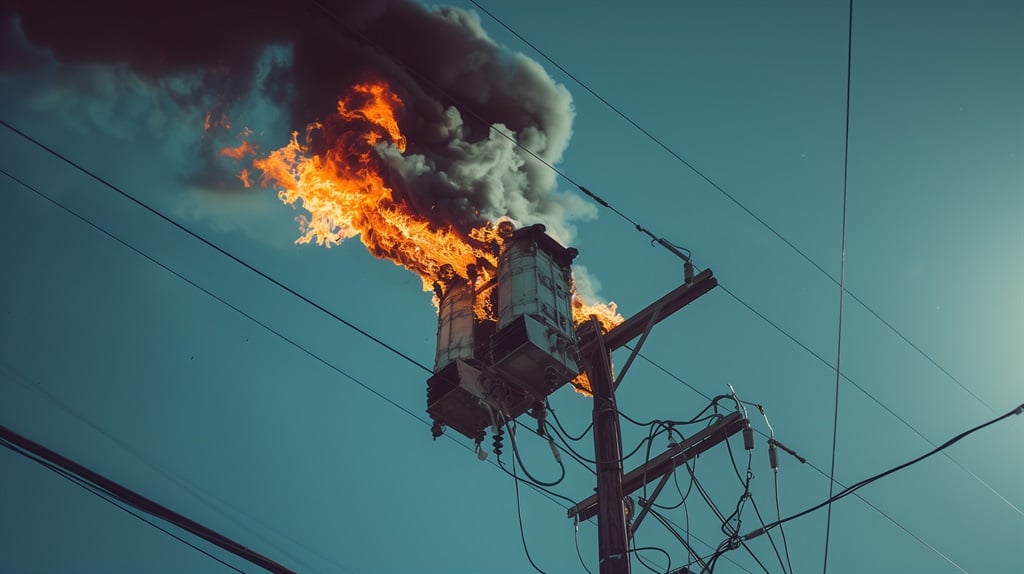 Electrical poles go up in flames