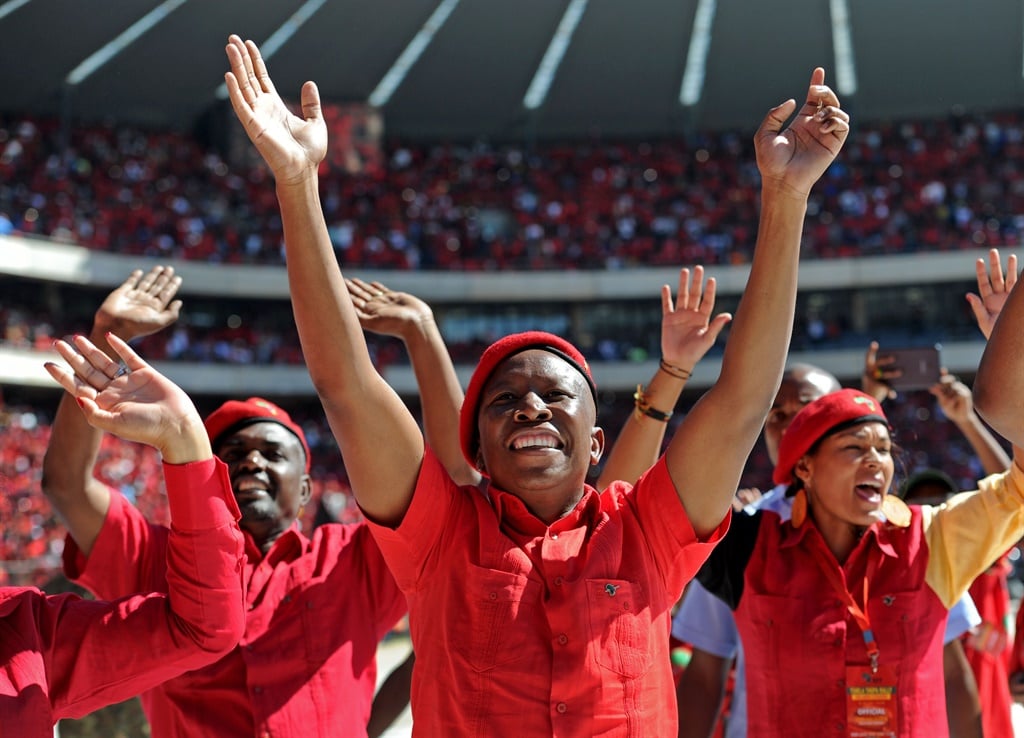 Give us strength: EFF leaders led by the party president, Julius Malema, motion to the crowd on Sunday - three days before the 2019 elections. Picture: Tebogo Letsie 
