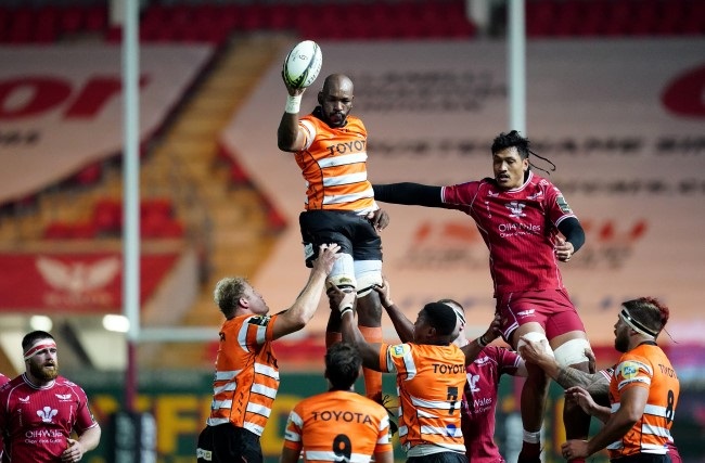 Victor Sekekete wins the ball in the Cheetahs clash against Scarlets in the Challenge Cup (Getty)