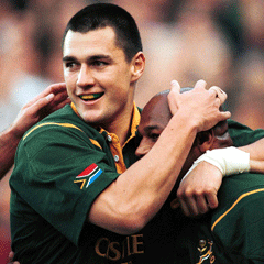 Thinus Delport and Chester Williams playing for the Springboks against the All Blacks in 2000 (Gallo Images)