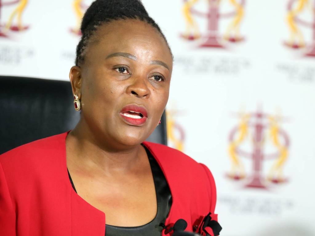 Public Protector Advocate Busisiwe Mkhwebane addresses the media during a press conference.