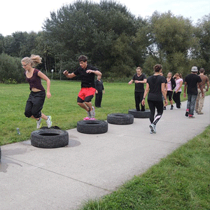 A boot camp exercise session.