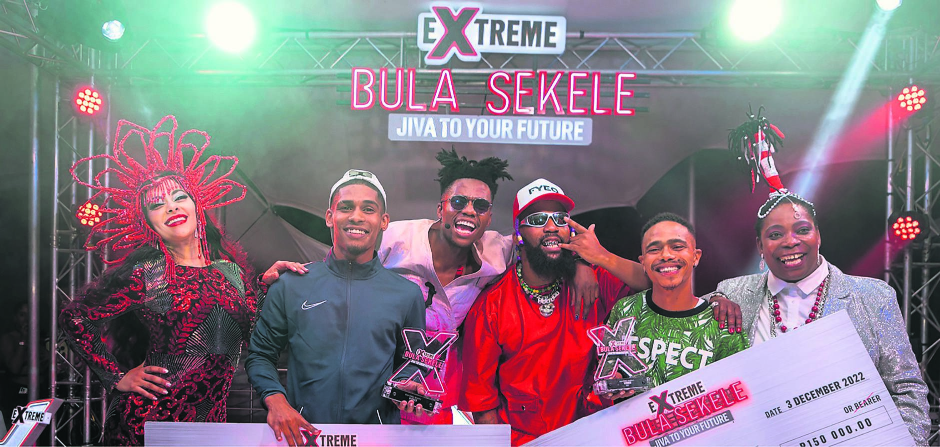 Shelley Nicole Christians, Toufeeq Baatjies, Smash Afrika, Phantom Steeze, Lee-Shane Booysen and Sbonakaliso Ndaba at the dance competition finals at Gravity Lifestyle. 