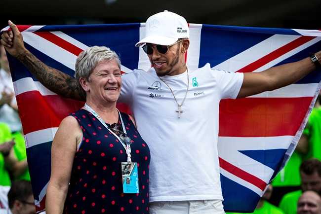 Mercedes Lewis Hamilton celebrates winning the For