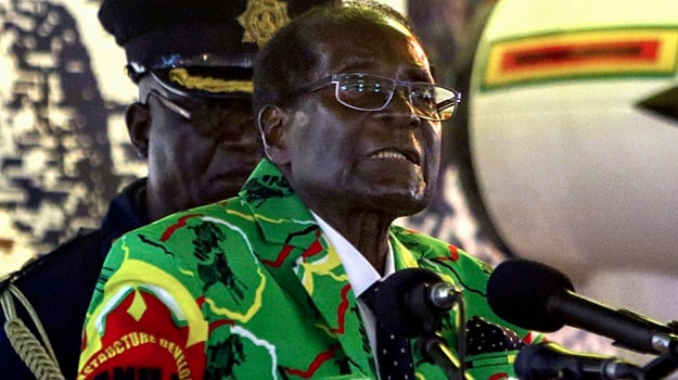 Zimbabwe President Robert Mugabe speaks at the par