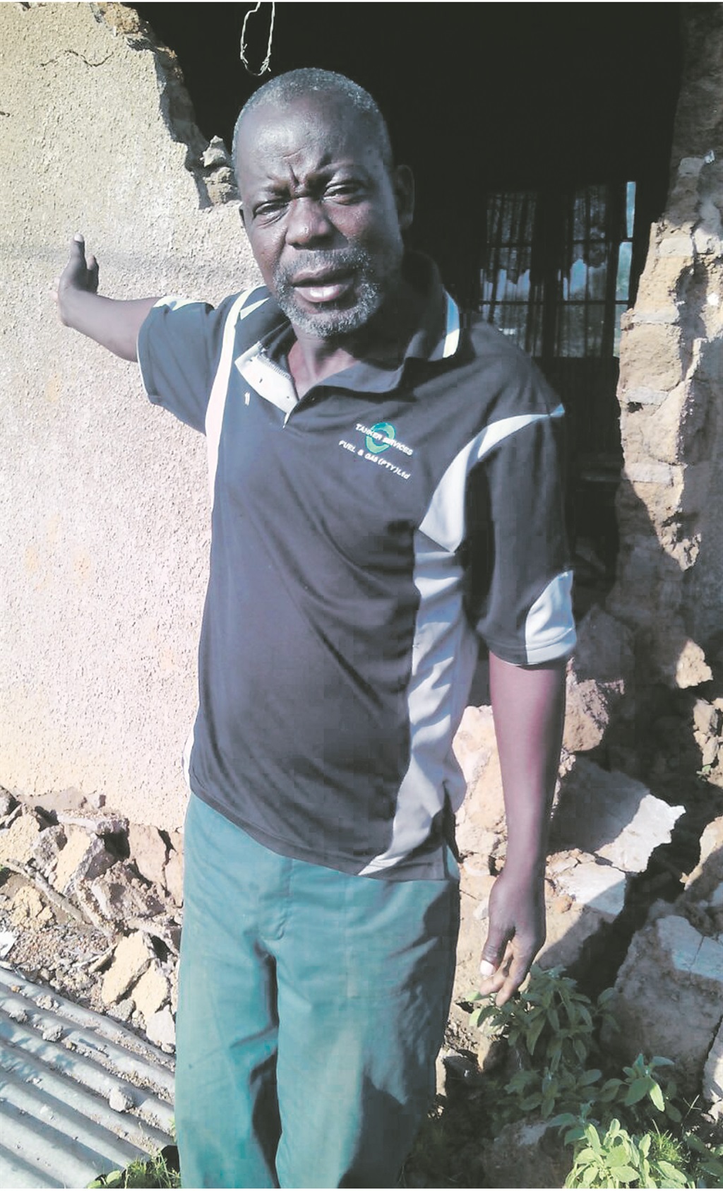 Madala Johannes Mashiloane was lucky to jump out of bed in time before a wall of his house collapsed on Sunday.                 Photo by Bongani Mthimunye 