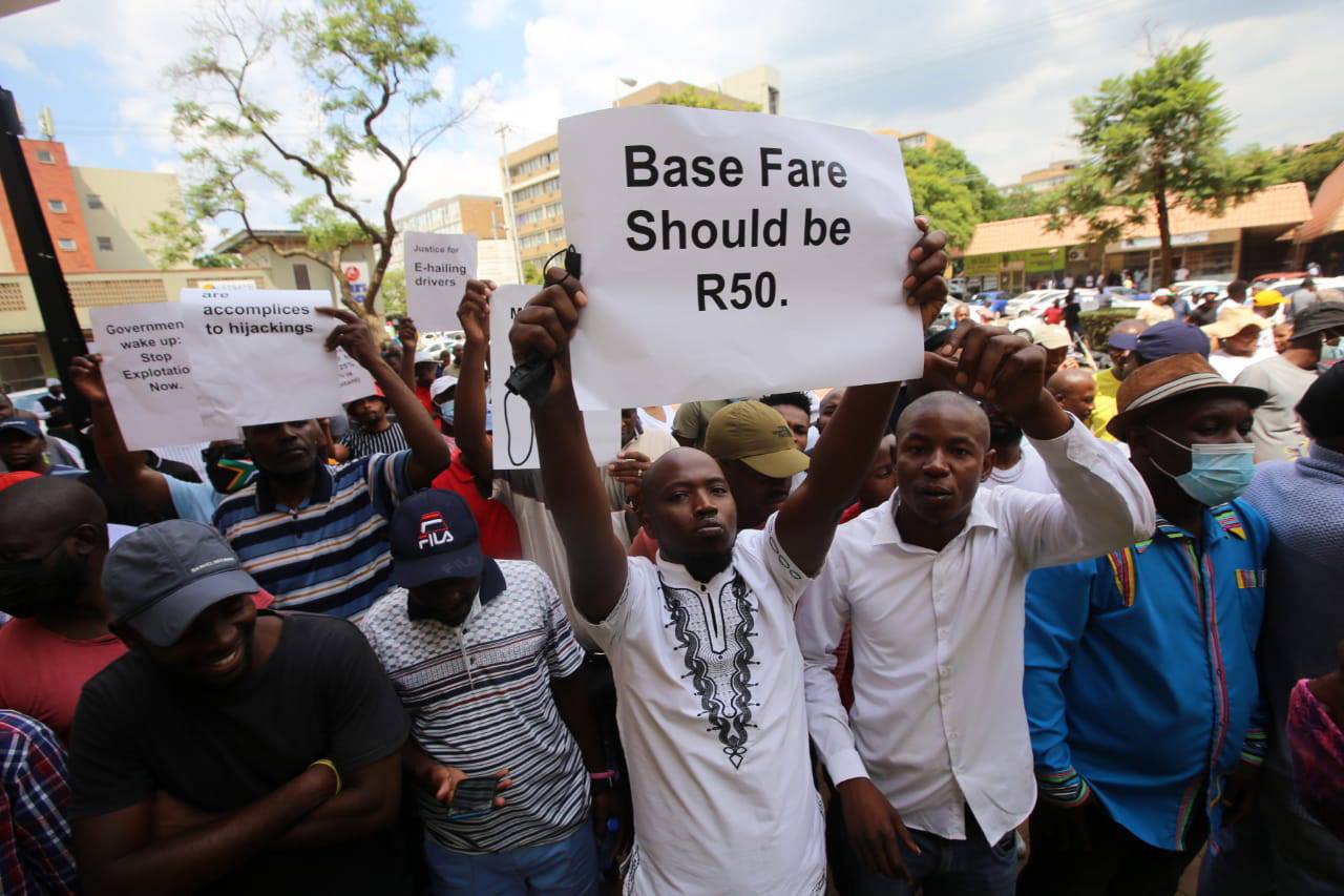 E-Hailing drivers marched from Marabastad to the Department of Trade and Industry and Union Building to submit their memorandum of demands on Tuesday. Photo by Raymond Morare Photo by 