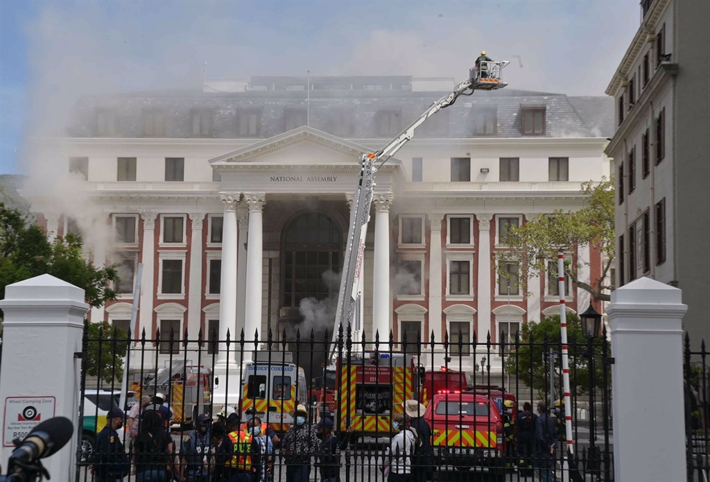 A fire broke out at Parliament in Cape Town on 2 January 2022.