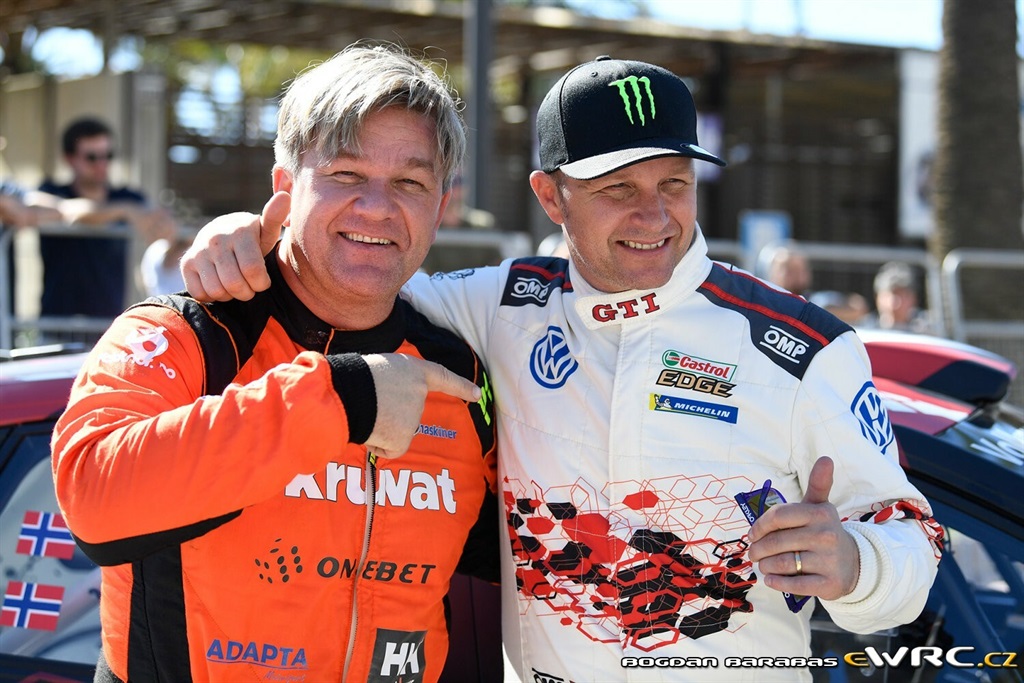 International racing drivers Henning Solberg (left