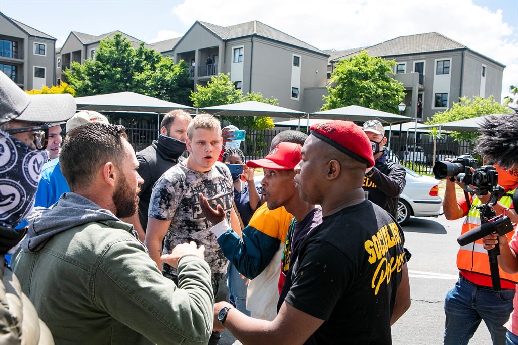 Residents clashed with the EFF during a protest outside Brackenfell High School on 9 November 2020 in Cape Town. (Jacques Stander/Gallo Images)