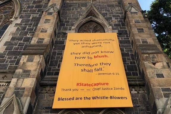 New yellow banner hung at Cape town central methodist church