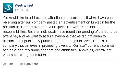 facebook, vestra inet, comment, sexism