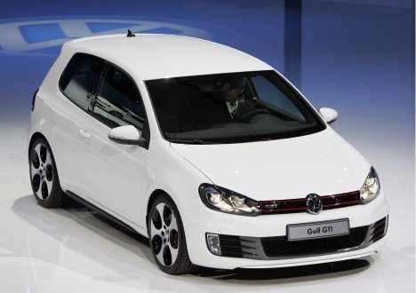 The new version of Volkswgen Golf GTI displayed during a Volkswagen group presentation. (AP Photo/Francois Mori)
