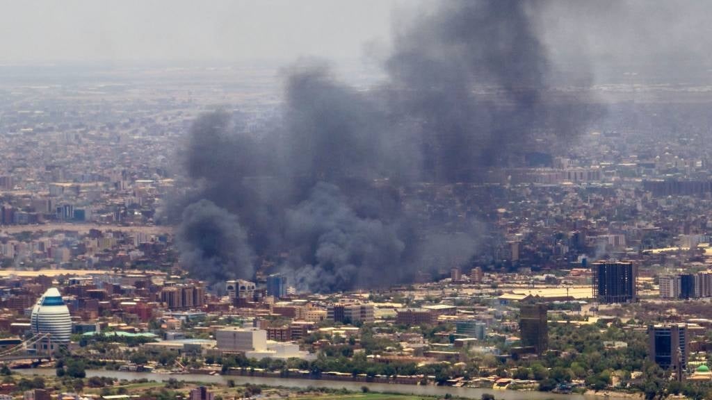 Smoke billows during fighting in the Sudanese capi