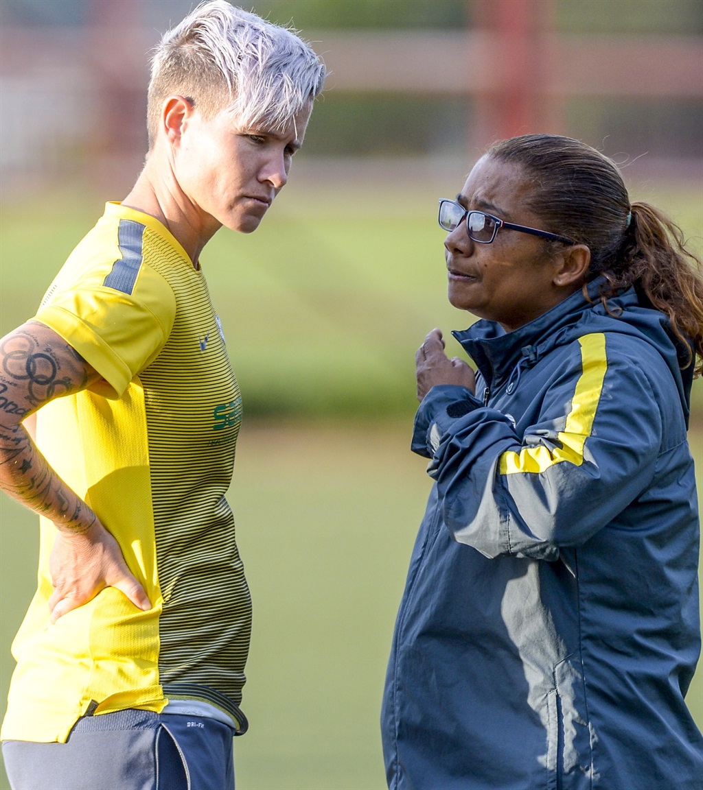 Banyana coach Desiree Ellis (right) with her captain Janine Van Wyk. Photo by Gallo Images 