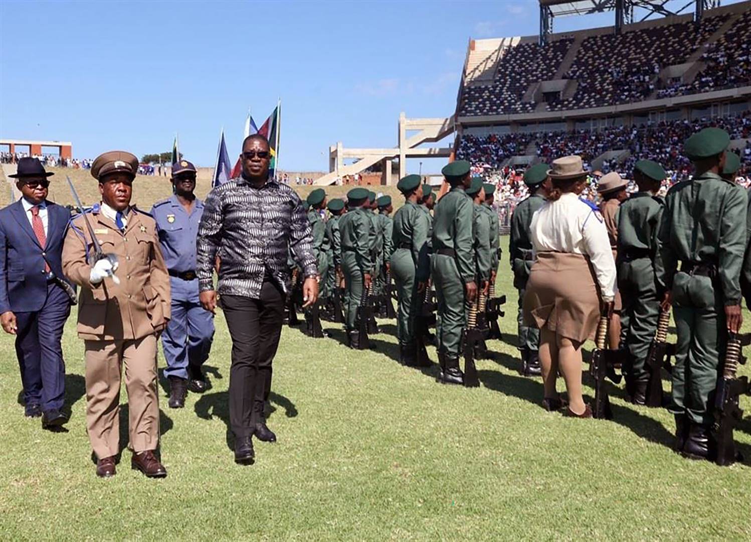 Gauteng Premier Panyaza Lesufi is seen at the unveiling of the province's 4 000 crime prevention wardens in April 2023.