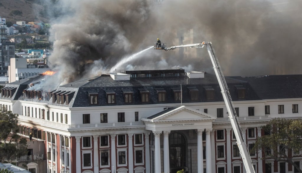 Parliament in Cape Town continued to burn on January 03, 2022 in Cape Town.